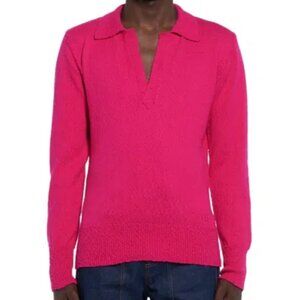 WINNIE NEW YORK Men's Harry Bouclé Knit Polo Sweater In Hot Pink Size XL